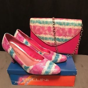 Bellini Multicolored 3” Heels & Matching Handbag
